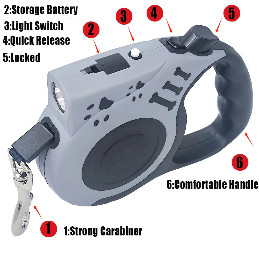 Automatic Retractable Dog Leash with Flashlight LED